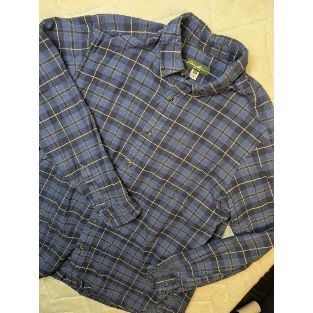 Eddie Bauer Mens XL Blue Black Plaid Flannel Button Down Shirt Long Sleeve